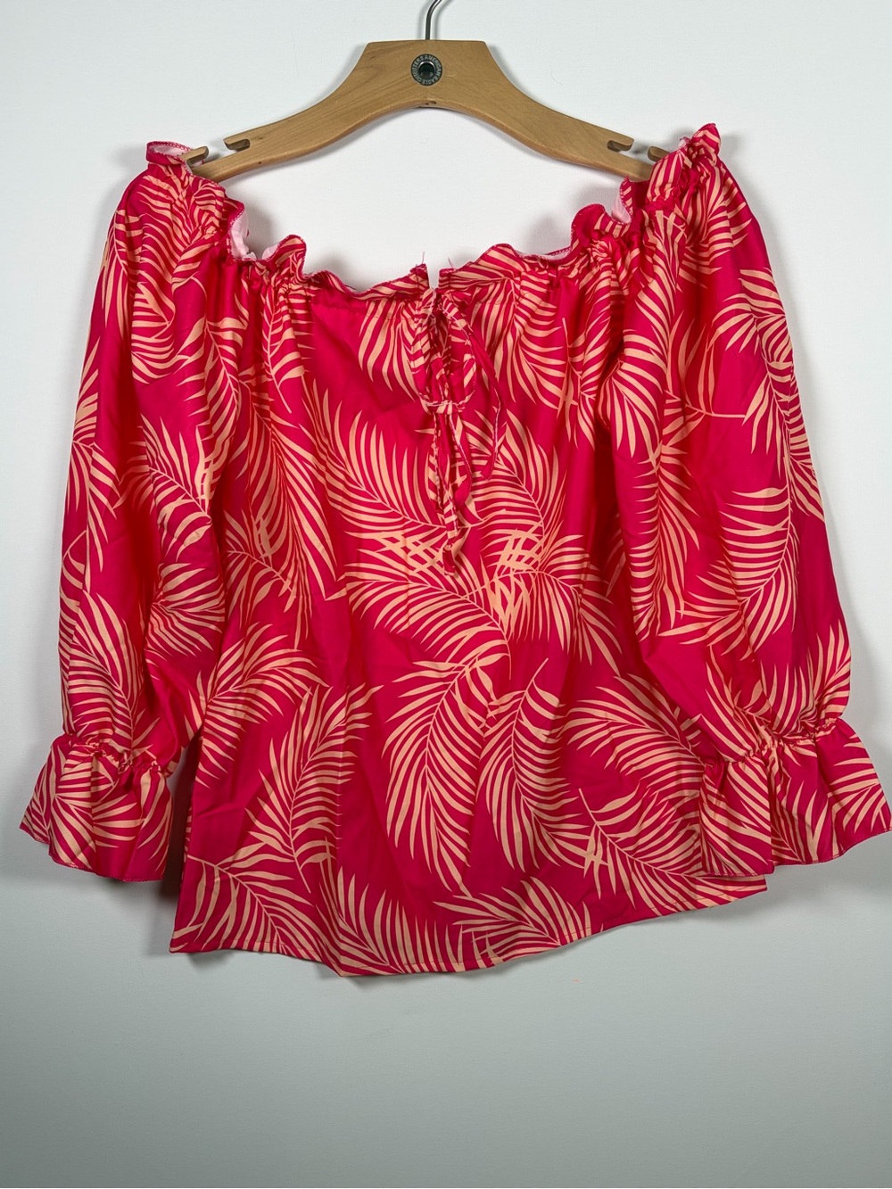 Off-Shoulder Pink Palm-Print Women’s Top
